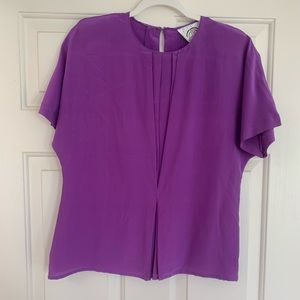100% silk purple blouse with shoulder pads